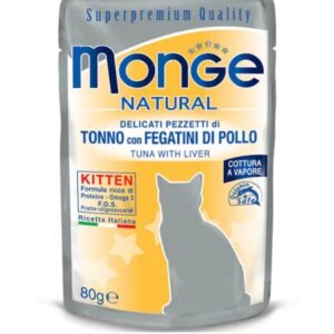 bustine Monge Natural Kitten al gusto di tonno con fegatini di pollo